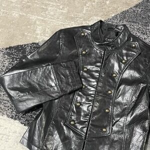 Cami Leather Jacket Womens 10 Black Double Breasted Moto Goth Grunge Retro Punk